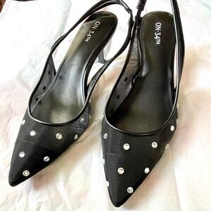 ON 34th Mesh Black Bling Slingback Size 9.5